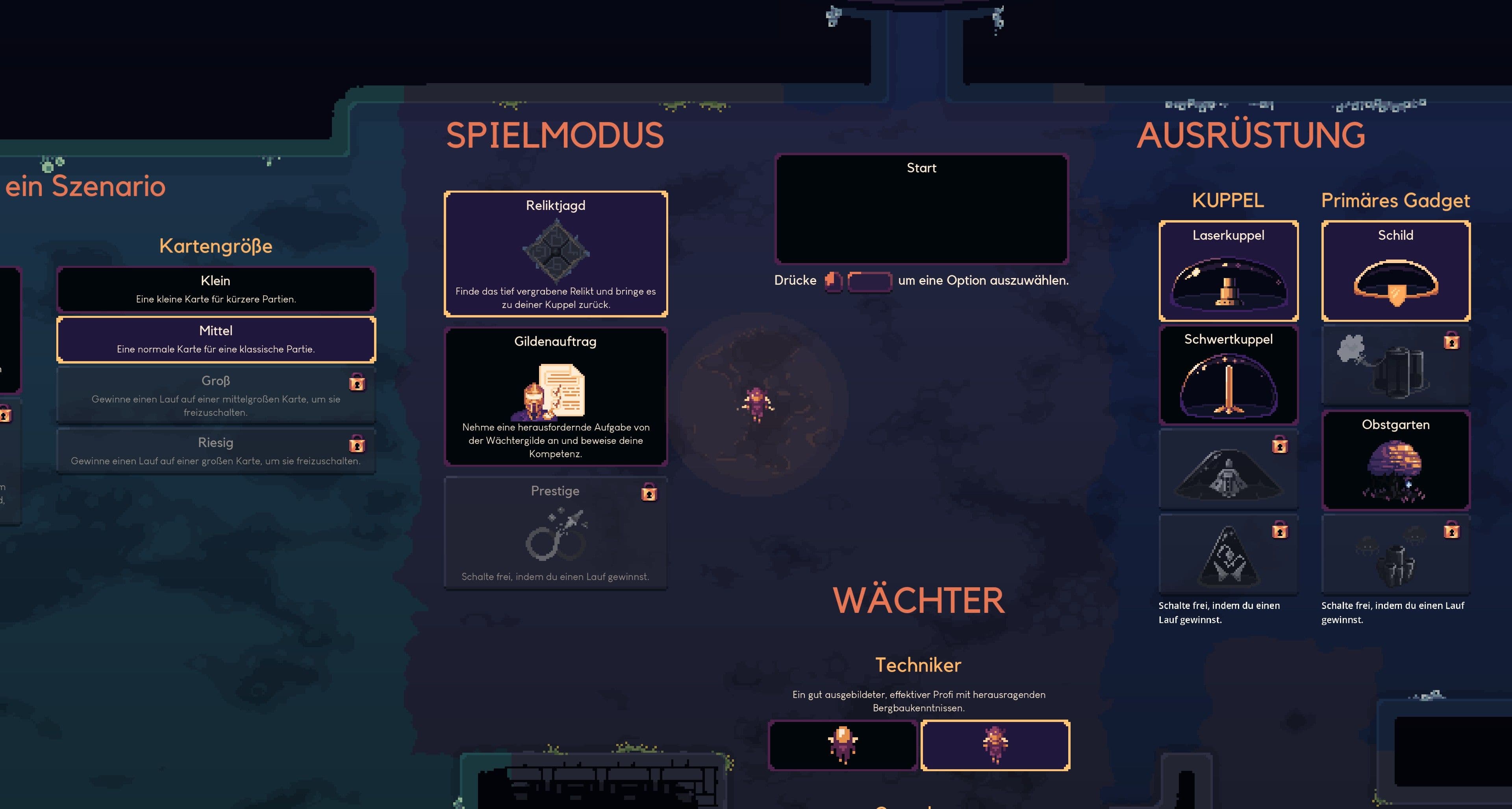 Ansicht Auswahl Spielauswahlmenü