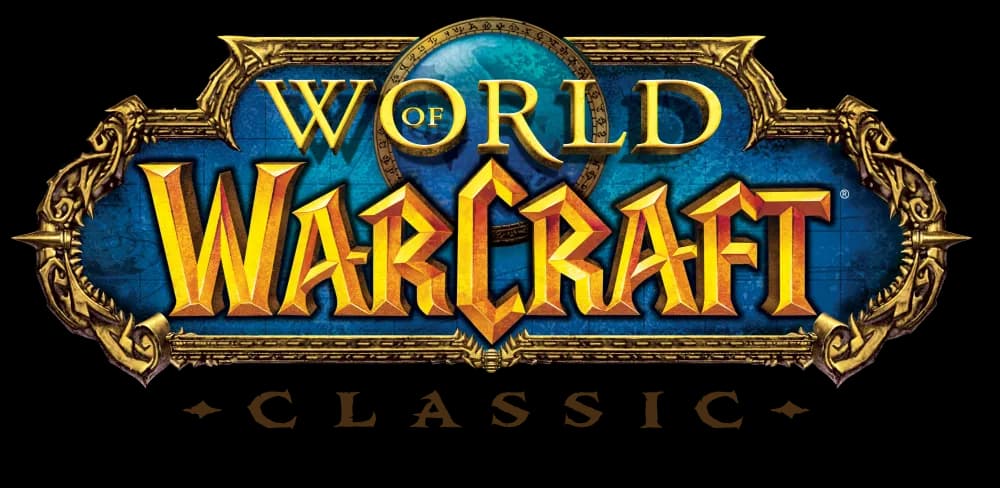 Logo von World of Warcraft Classic mit goldener Schrift.